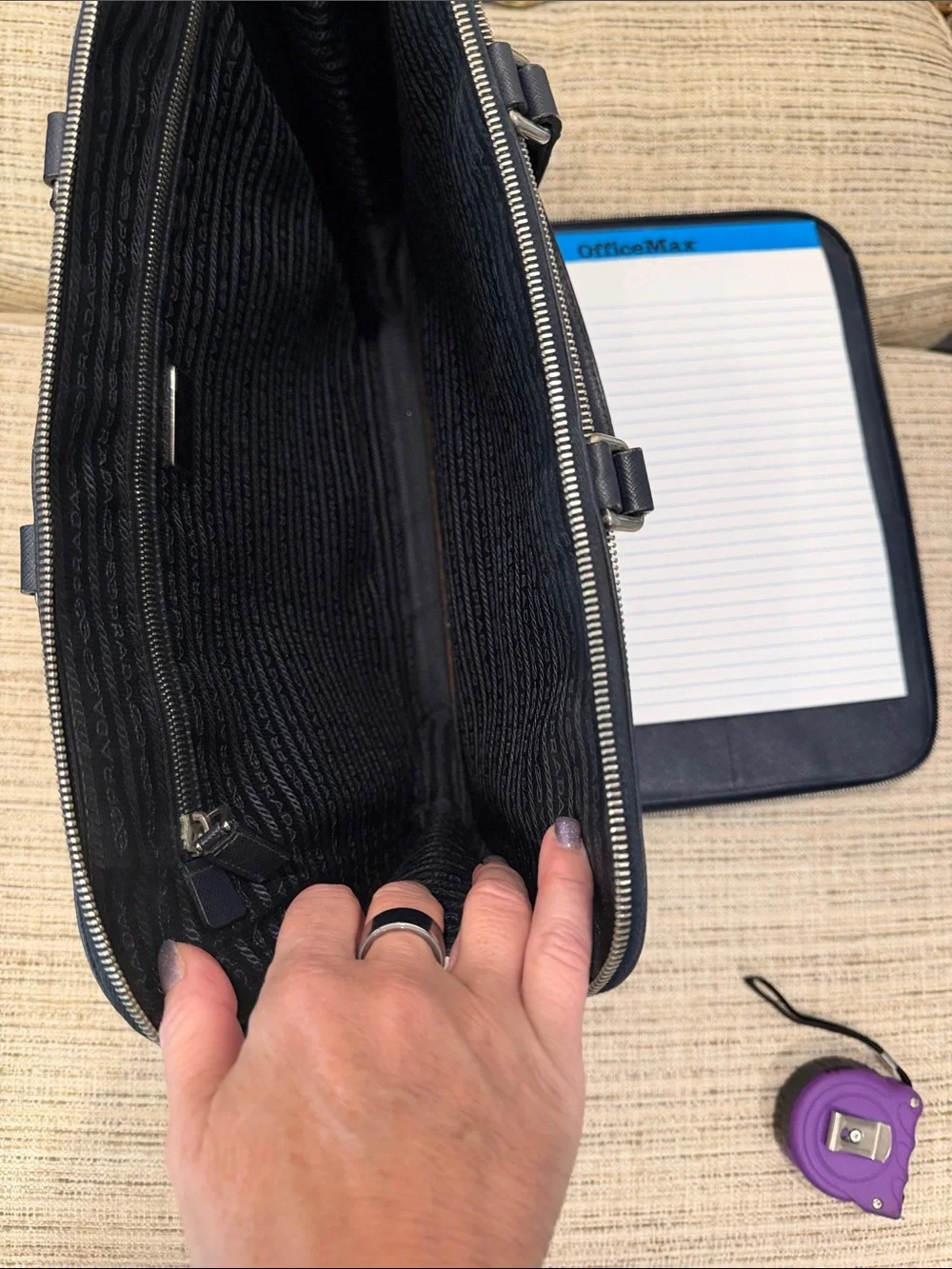 Prada Navy Saffiano Leather Work Briefcase